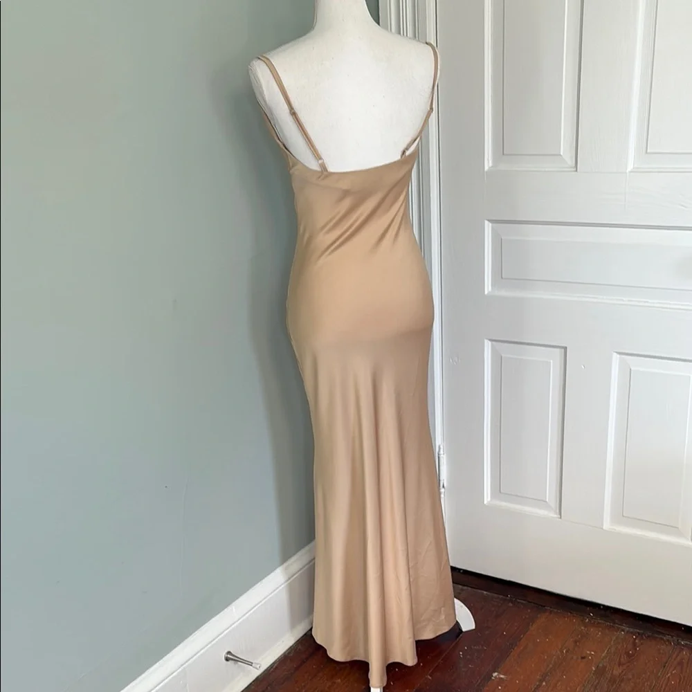 Elegant Strapless Tan Dress - Picture 3 of 5
